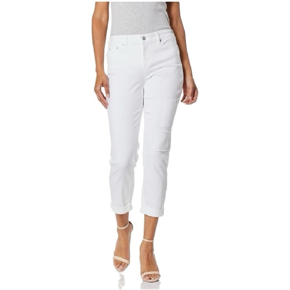 NWT NYDJ Women's Cropped Boyfriend Jeans size 00 Optic White with Patchwork